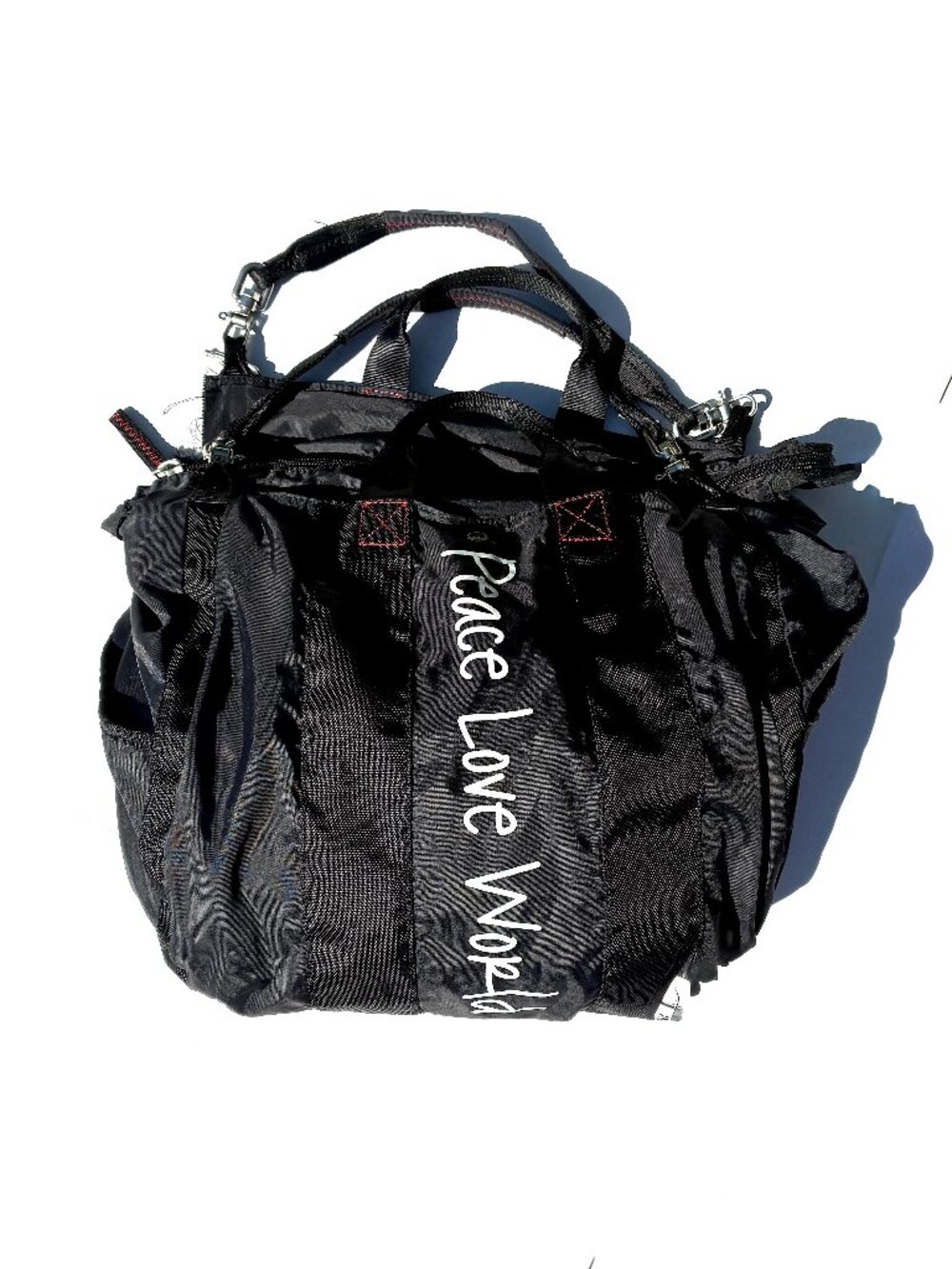 Peace Love World Black Nylon Travel Tote Bag